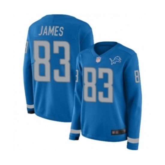 Women's Detroit Lions #83 Jesse James Limited Blue Therma Long Sleeve Football Jersey - Ujersey