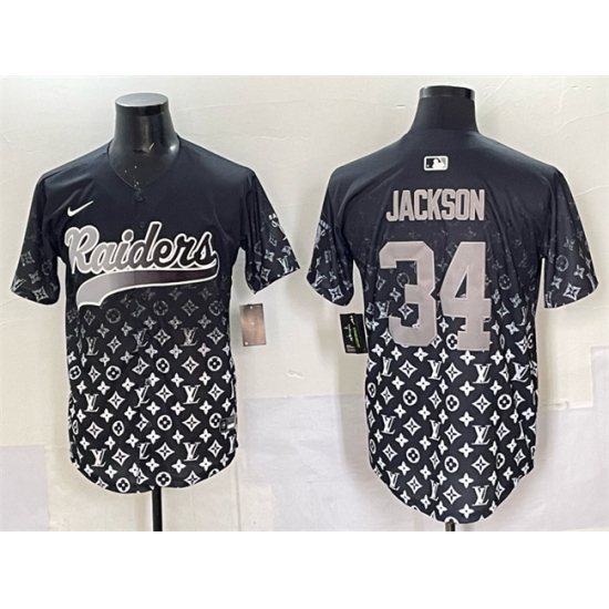 Men's Las Vegas Raiders #34 Bo Jackson Black Limited Stitched Baseball Jersey - Ujersey