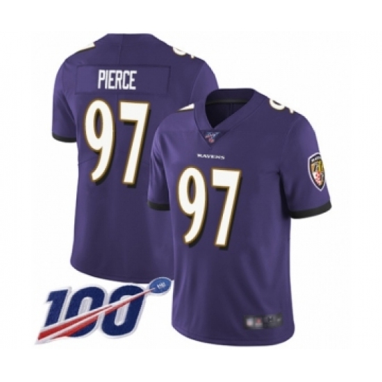 Men's Baltimore Ravens #97 Michael Pierce Purple Team Color Vapor Untouchable Limited Player 100th Season Football Jersey - Ujersey