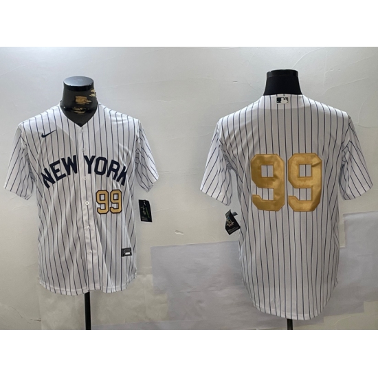 Men's New York Yankees #99 Aaron Judge White Pinstripe Without Name Fashion Cool Base Jerseys - Ujersey