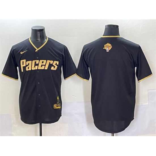 Men's Indiana Pacers Blank Black Gold 2025 Finals Vapor Stitched Baseball Jersey - Ujersey