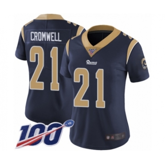 Women's Los Angeles Rams #21 Nolan Cromwell Navy Blue Team Color Vapor Untouchable Limited Player 100th Season Football Jersey - Ujersey