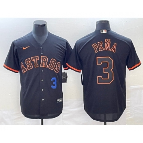 Men's Houston Astros #3 Jeremy Pena Number Lights Out Black Fashion Stitched MLB Cool Base Nike Jersey1 - Ujersey