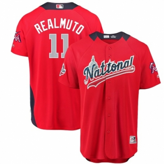 Men's Majestic Miami Marlins #11 J. T. Realmuto Game Red National League 2018 MLB All-Star MLB Jersey - Ujersey