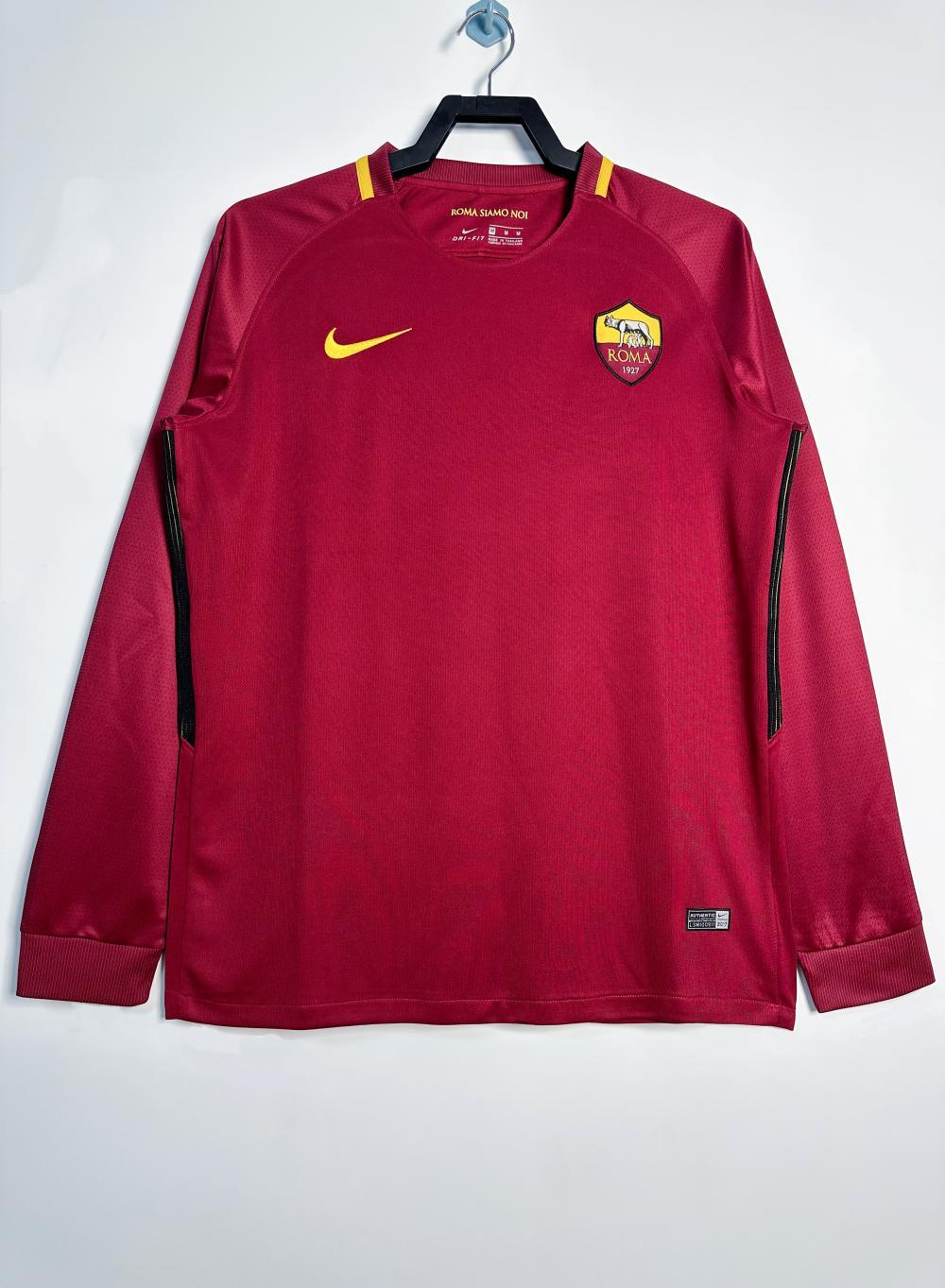 Roma Retro Soccer Jersey Home Long Sleeve Custom Shirt 2017/18 - Ujersey Shop