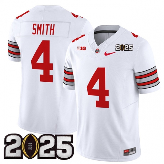 Men's Ohio State Buckeyes #4 Jeremiah Smith White 2025 CFP Final Patch F.U.S.E. Vapor Limited Stitched Football Jersey - Ujersey