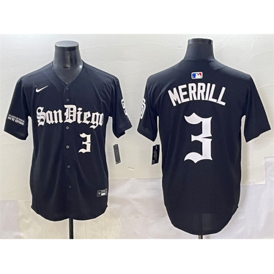 Men's San Diego Padres #3 Jackson Merrill Black Gothic Edition Vapor Limited Stitched Baseball Jersey - Ujersey