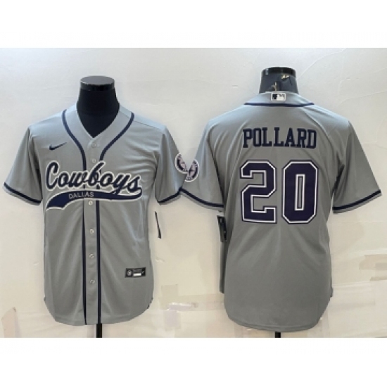 Men's Dallas Cowboys #20 Tony Pollard Grey With Patch Cool Base Stitched Baseball Jersey - Ujersey