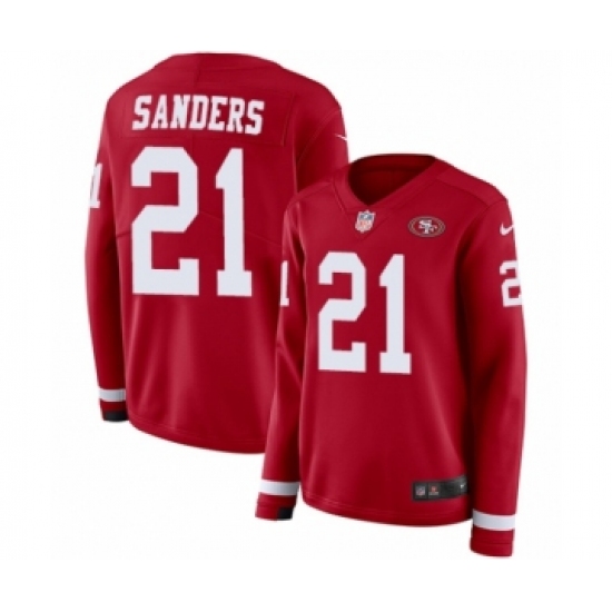 Women's Nike San Francisco 49ers #21 Deion Sanders Limited Red Therma Long Sleeve NFL Jersey - Ujersey