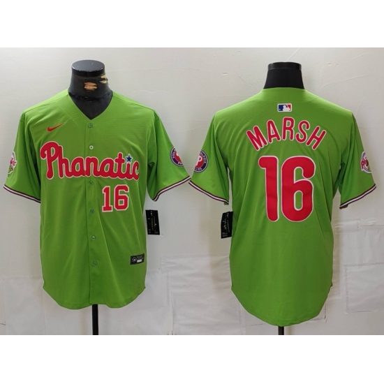 Men's Philadelphia Phillies #16 Brandon Marsh Number Green With Stitched Cool Base Nike Jersey - Ujersey