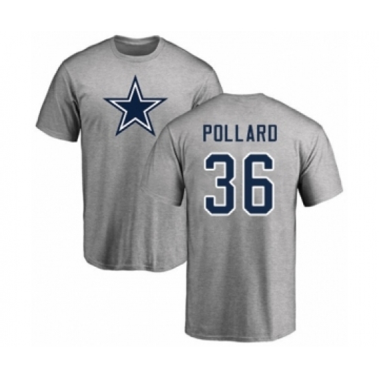 Football Dallas Cowboys #36 Tony Pollard Ash Name & Number Logo T-Shirt - Ujersey