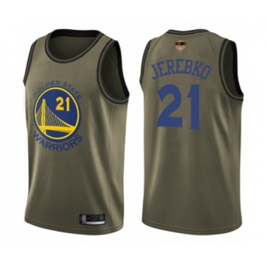 Youth Golden State Warriors #21 Jonas Jerebko Swingman Green Salute to Service Basketball 2019 Basketball Finals Bound Jersey - Ujersey
