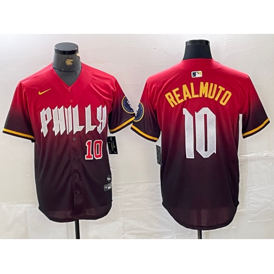 Men's Philadelphia Phillies #10 JT Realmuto Red 2024 City Player Number Cool Base Jerseys - Ujersey