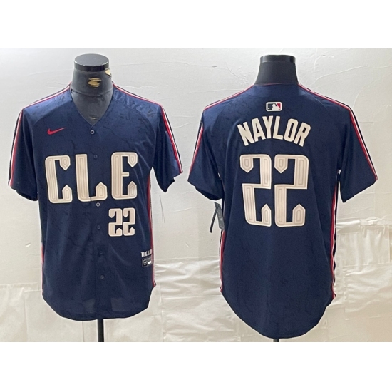 Men's Cleveland Guardians #22 Josh Naylor Number Navy 2024 City Connect Limited Stitched Jersey - Ujersey