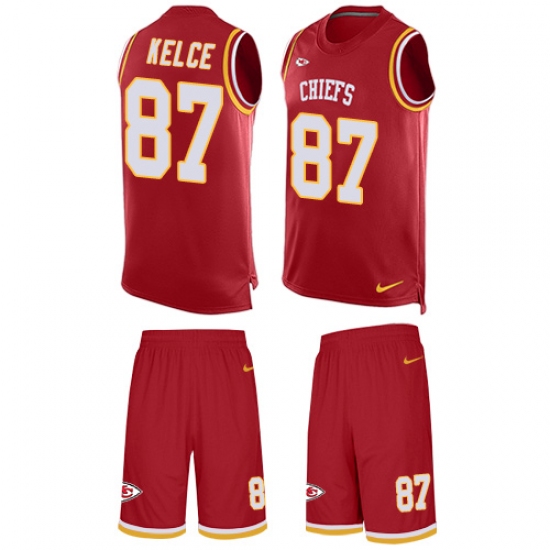 Men's Nike Kansas City Chiefs #87 Travis Kelce Limited Red Tank Top Suit NFL Jersey - Ujersey