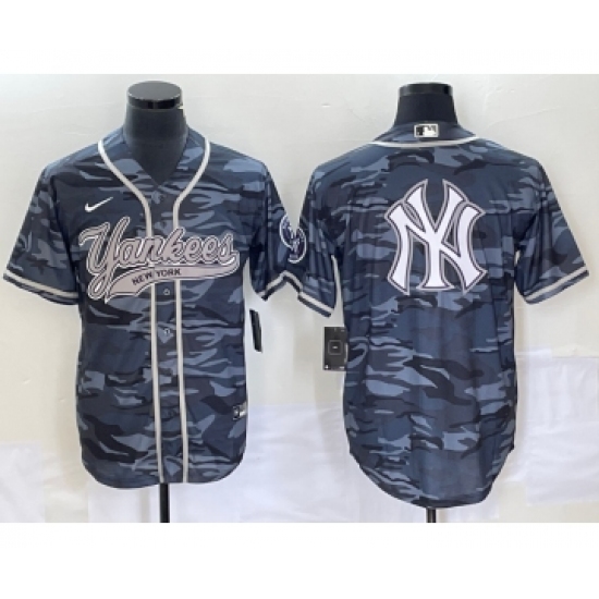 Men's New York Yankees Gray Camo Team Big Logo Cool Base Stitched Baseball Jersey - Ujersey