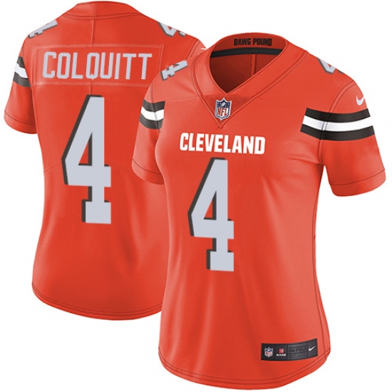 Women's Nike Cleveland Browns #4 Britton Colquitt Orange Alternate Vapor Untouchable Limited Player NFL Jersey - Ujersey