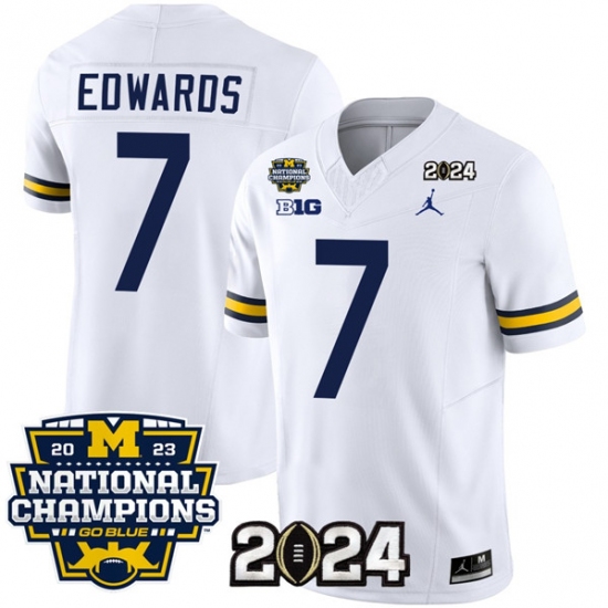 Men's Michigan Wolverines #7 Donovan Edwards White 2024 F.U.S.E. With 2023 National Champions Stitched Jersey - Ujersey