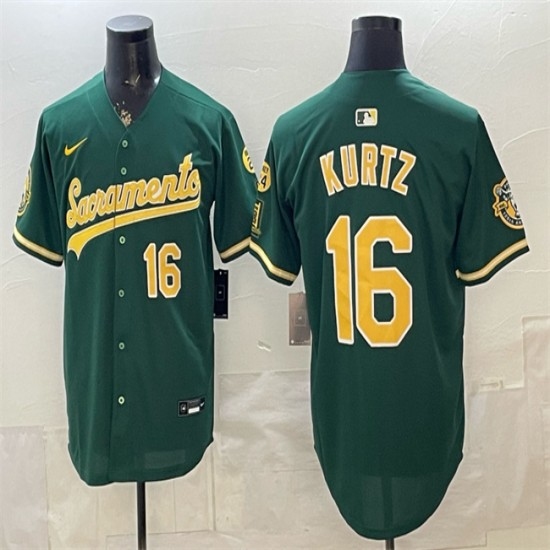 Men's Oakland Athletics #16 Nick Kurtz 2026 Green Alternate Sacramento Celebrating 125 Years Vapor Limited Stitched Baseball Jersey - Ujersey