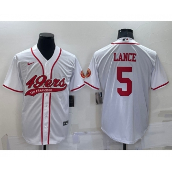 Men's San Francisco 49ers #5 Trey Lance White Stitched Cool Base Nike Baseball Jersey - Ujersey
