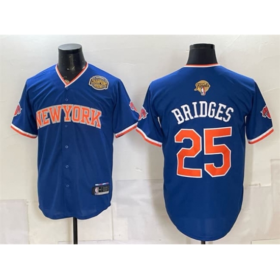 Men's New York Knicks #25 Mikal Bridges Blue 2026 Finals & Eastern Conference Champions Stitched Baseball Jersey - Ujersey