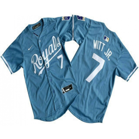 Men's Kansas City Royals #7 Bobby Witt Jr Number Light Blue Limited Stitched Jersey - Ujersey