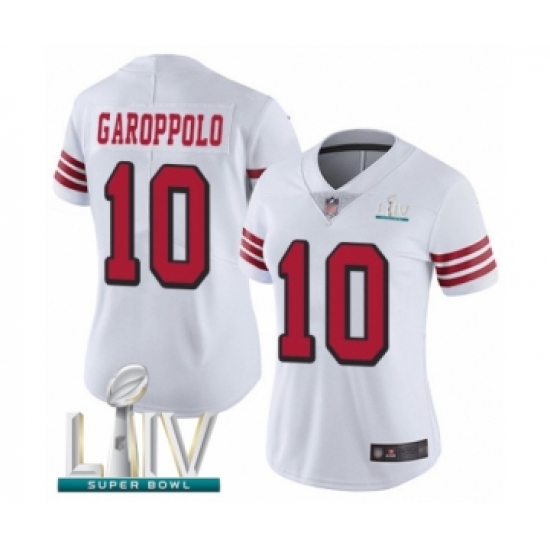 Women's San Francisco 49ers #10 Jimmy Garoppolo Limited White Rush Vapor Untouchable Super Bowl LIV Bound Football Jersey - Ujersey