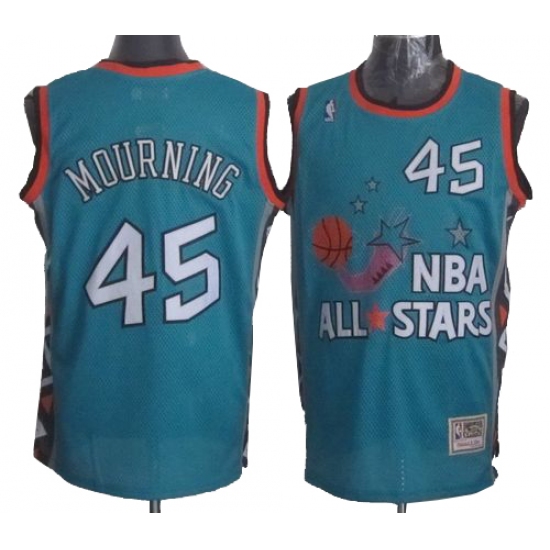 Men's Mitchell and Ness Miami Heat #45 Alonzo Mourning Authentic Light Blue 1996 All Star Throwback NBA Jersey - Ujersey