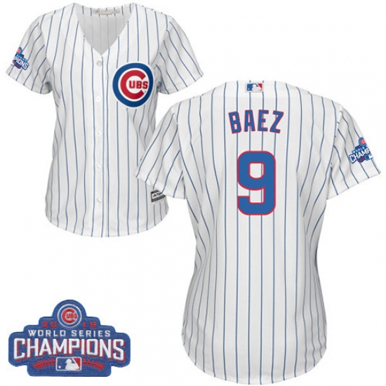 Women's Majestic Chicago Cubs #9 Javier Baez Authentic White Home 2016 World Series Champions Cool Base MLB Jersey - Ujersey