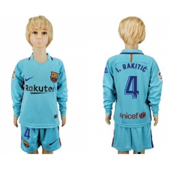Barcelona #4 I.Rakitic Away Long Sleeves Kid Soccer Club Jersey