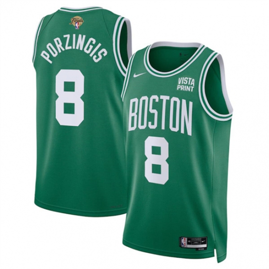 Men's Boston Celtics #8 Kristaps Porzingis Kelly Green 2024 Finals Icon Edition Stitched Basketball Jersey - Ujersey