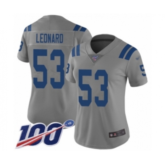 Women's Indianapolis Colts #53 Darius Leonard Limited Gray Inverted Legend 100th Season Football Jersey - Ujersey