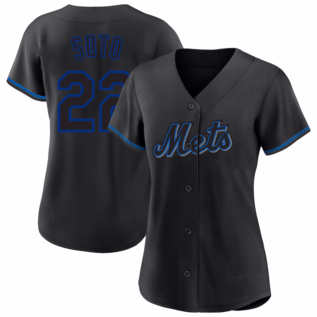Women's New York Mets Juan Soto Profile Black Plus Size Player Name & Number Fashion Jersey - SUjersey01