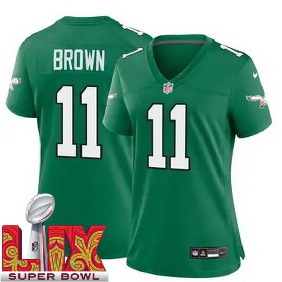 Women Philadelphia Eagles A.J. Brown #11 Kelly Green 2024 2025 Super Bowl LIX F U S E Stitched NFL Jersey - Ujersey