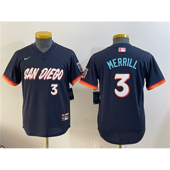 Youth San Diego Padres #3 Jackson Merrill Obsidian 2026 City Connect Stadium Stitched Baseball Jersey - Ujersey