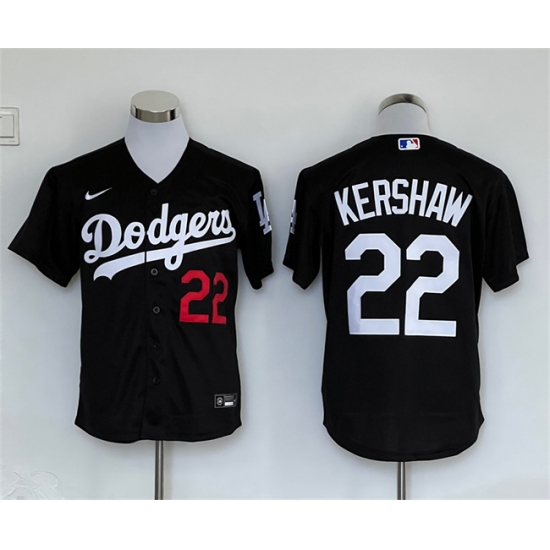 Men's Los Angeles Dodgers #22 Clayton Kershaw Black Cool Base Stitched Baseball Jersey - ujerseystore