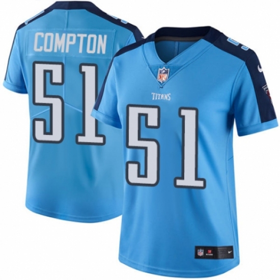 Women's Nike Tennessee Titans #51 Will Compton Limited Light Blue Rush Vapor Untouchable NFL Jersey - Ujersey