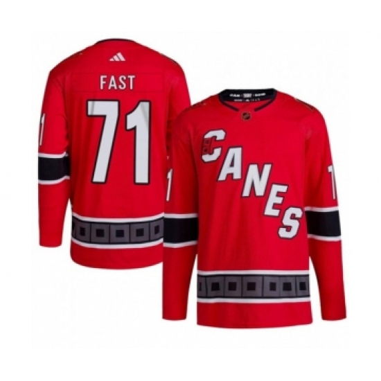 Men's Carolina Hurricanes #71 Jesper Fast 2022-23 Reverse Retro Red Stitched Jersey - Ujersey