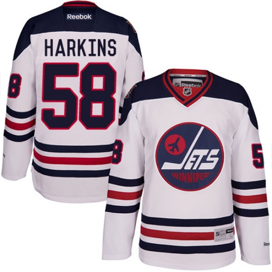 Men's Reebok Winnipeg Jets #58 Jansen Harkins Premier White 2016 Heritage Classic NHL Jersey - Ujersey