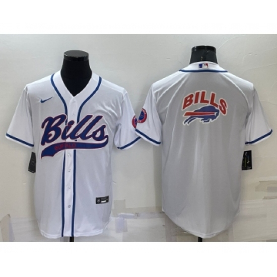 Men's Buffalo Bills White Team Big Logo With Patch Cool Base Stitched Baseball Jersey - Ujersey