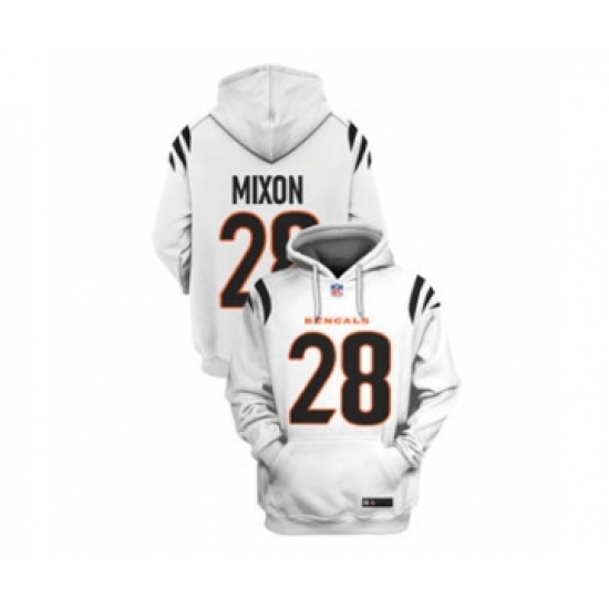 Men's Cincinnati Bengals #28 Joe Mixon 2021 White Pullover Football Hoodie - Ujersey