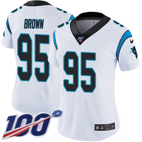 Women's Carolina Panthers #95 Derrick Brown White Stitched NFL 100th Season Vapor Untouchable Limited Jersey - Ujersey
