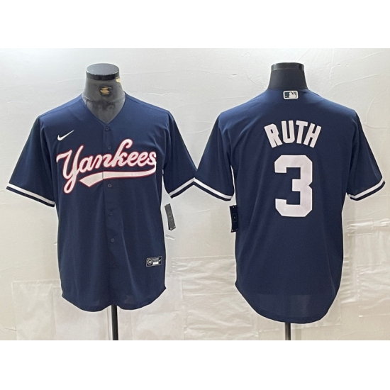 Men's New York Yankees #3 Babe Ruth Navy Cool Base Stitched Baseball Jersey - Ujersey
