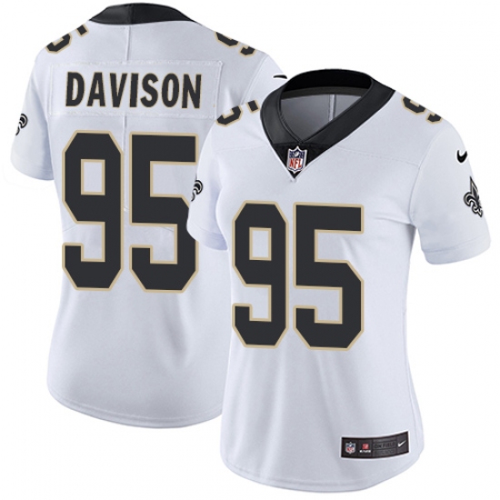 Women's Nike New Orleans Saints #95 Tyeler Davison White Vapor Untouchable Limited Player NFL Jersey - Ujersey