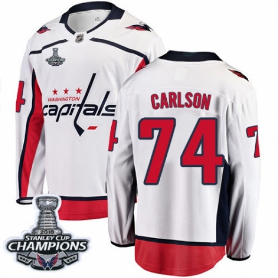 Youth Washington Capitals #74 John Carlson Fanatics Branded White Away Breakaway 2018 Stanley Cup Final Champions NHL Jersey - Ujersey