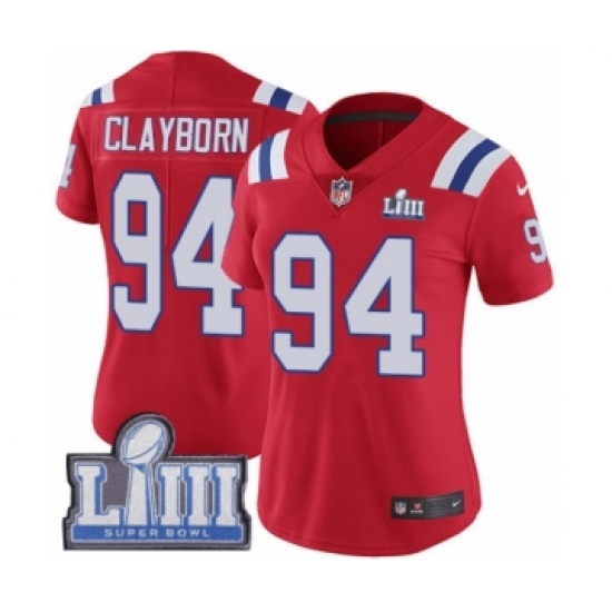 Women's Nike New England Patriots #94 Adrian Clayborn Red Alternate Vapor Untouchable Limited Player Super Bowl LIII Bound NFL Jersey - Ujersey