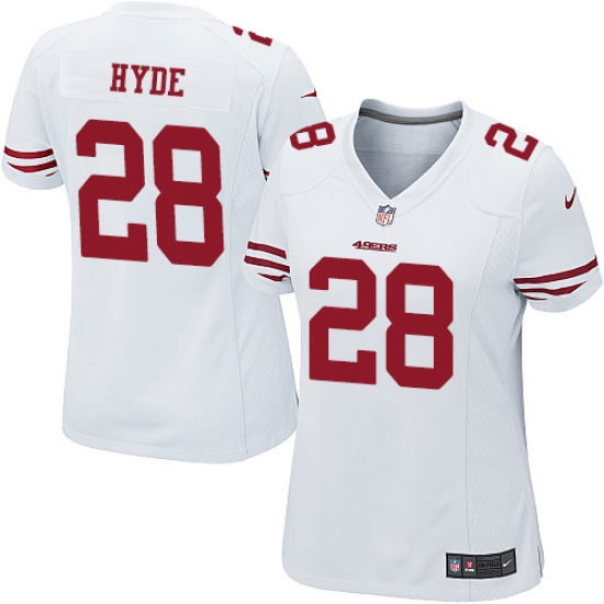 Women's Nike San Francisco 49ers #28 Carlos Hyde Game White NFL Jersey - Ujersey