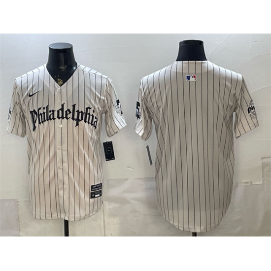 Men's Philadelphia Phillies Blank Cream Pinstripe Gothic Vapor Limited Stitched Jersey - Ujersey