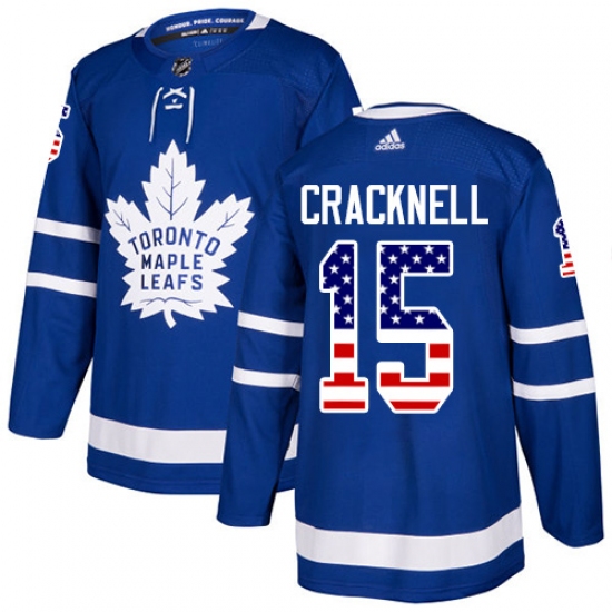 Men's Adidas Toronto Maple Leafs #15 Adam Cracknell Authentic Royal Blue USA Flag Fashion NHL Jersey - Ujersey