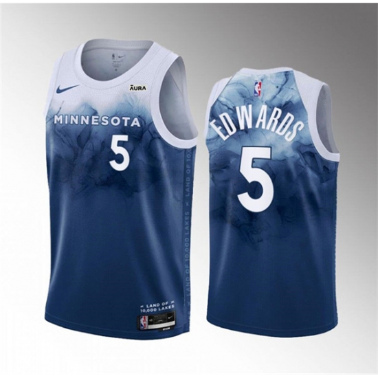 Men's Minnesota Timberwolves #5 Anthony Edwards Blue 2023-24 City Edition Stitched Jersey - Ujersey